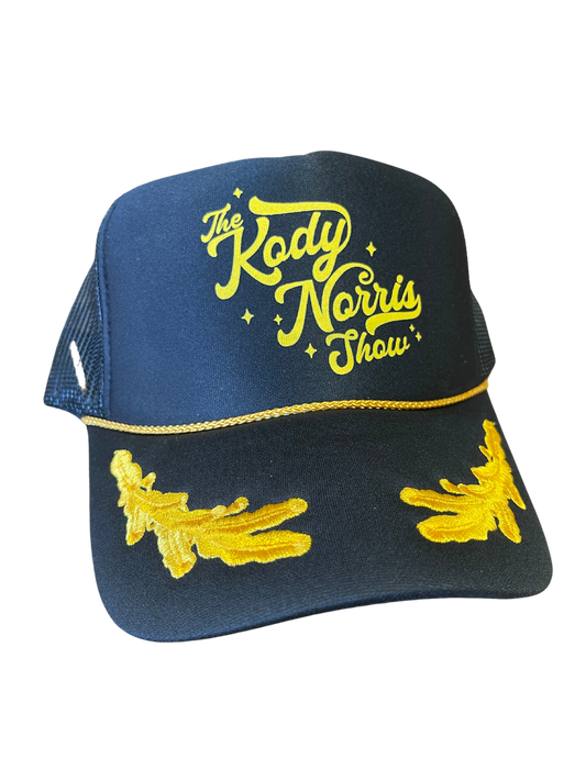 Scrambled Eggs Otto Trucker Hat  Black and Gold. Adjustable sizing.